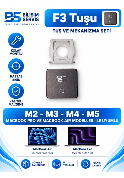 Apple Uyumlu Macbook Air & Pro M2 - M3 - M4 - M5 Yedek Klavye Tuşu Ve Mekanizması / F3 Tuşu