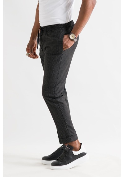 Slimfit Kapamasız Çizgili Beli Lastikli İplikli Duble Ve Dar Paça Erkek Jogger Pantolon 001
