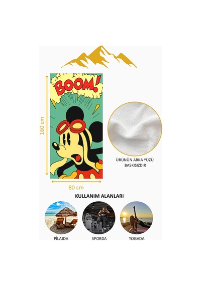 Dijital Baskı Plaj Deniz Havlusu Retro Mickey Desenli Peştamal Hvl0144 Renkli