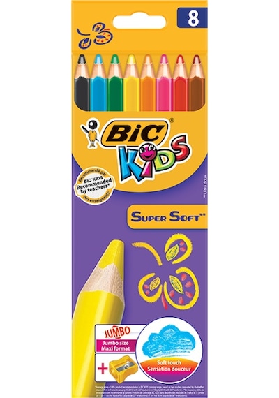 Bic Kids Supersoft Jumbo Kuru Boya Kalemi 8 Renk + Jumbo Kalemtraş