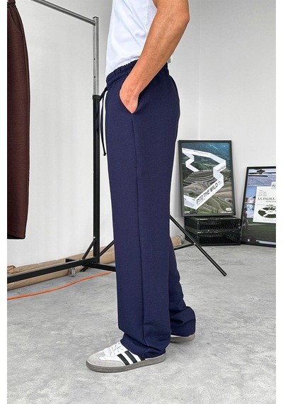 Lacivert Beli İpli Çımalı Relaxed Pantolon Lacivert