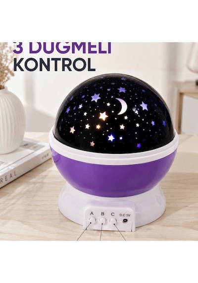 Dönen Yıldızlı Gece Lambası Renkli Gökyüzü Projeksiyon Işığı
