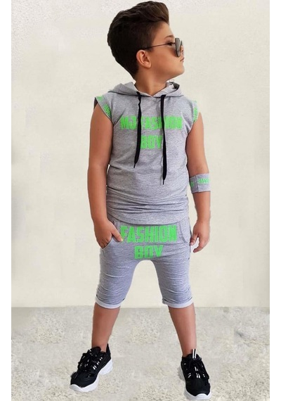 Riccotarz Erkek Çocuk Fashıon Boy Yazı Baskılı Kapişonlu Kolsuz Sweatshirt Gri Şortlu Takım 001 Riccotarz Erkek Çocuk Fashıon Boy Yazı Baskılı Kapişonlu Kolsuz Sweatshirt Gri Şortlu Takım 001