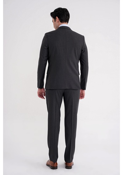 Efor Slim Fit Çift Yırtmaç Çizgili Esnek Yünlü Antrasit Yelekli Klasik Takım Elbise Tk 935 Antrasit