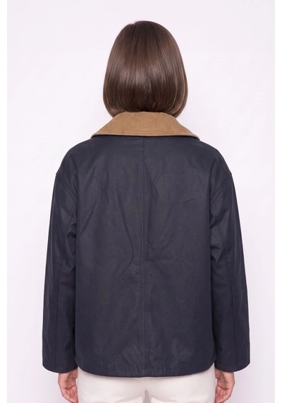 CEMO Kadife Yaka Çıtçıtlı Cepli Mevsimlik Ceket Lacivert