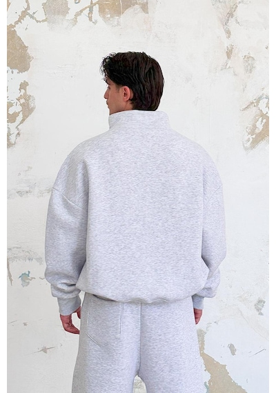 Gri Melanj Cozy Basic Yarım Fermuar Oversize Sweatshirt Gri Melanj