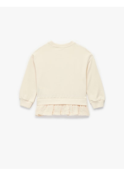 Koton Pamuklu Uzun Kollu Bisiklet Yaka Çiçek Desenli Sweatshirt Bej 6wmg10081ak Ekru