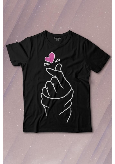 Kendim Seçtim Seni Seviyorum Kore El İşareti Minimal Baskılı Tişört Çocuk T-shirt 001