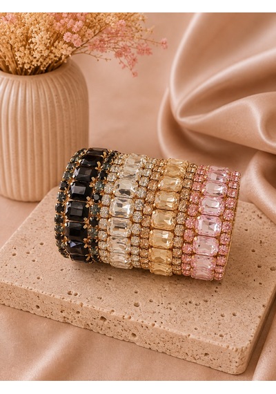 Valmont Accessories Kadın Altın Renk Bej Taşlı Üçlü Bileklik Seti