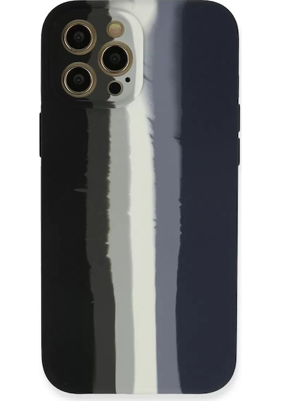 Newface Apple Apple iPhone Uyumlu  12 Pro Kılıf Ebruli Lansman Silikon - Siyah-lacivert