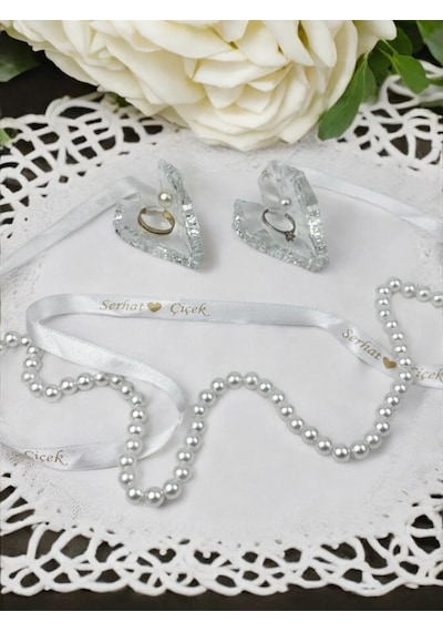 Pietra Kristal Cam Yüzük Yükselticisi Ve Söz Makası Seti Krem Krem