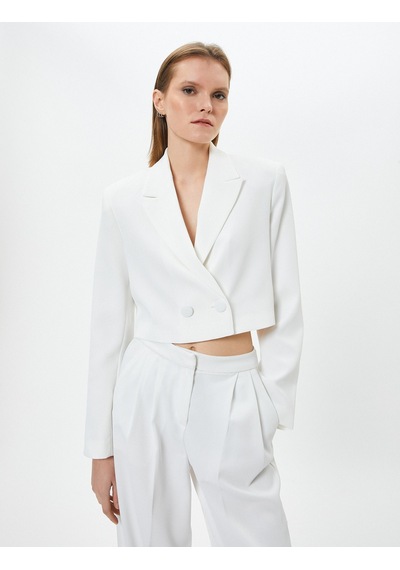 Koton Crop Blazer Ceket Düğmeli Kruvaze Kırık Beyaz 4sak50015uw 4SAK50015UW001 Ekru