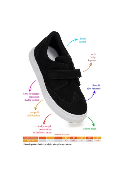 Kiko Kids Richie Cırtlı Günlük Erkek Çocuk Casual Ayakkabı Siyah Siyah