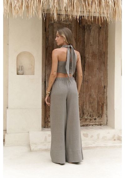 Mai Collection Mai Studios Co. Moira Füme Keten Crop Pantolon Takım Füme Mai Collection Mai Studios Co. Moira Füme Keten Crop Pantolon Takım Füme
