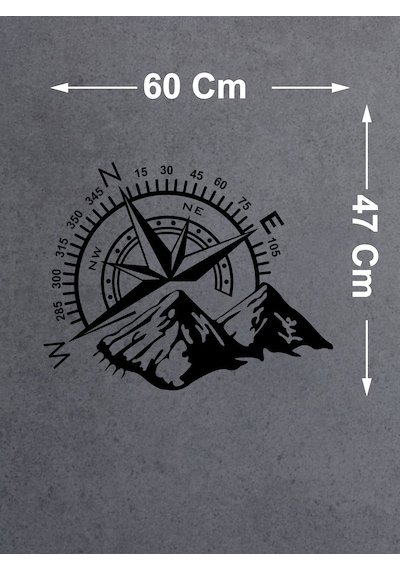 Pusula Ve Dağ Sticker, Off Road Kamp Adventure Kamp Sticker, Araba Oto Karavan Pickup Sticker 02522 60x47 Cm