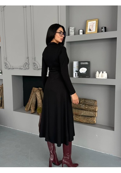 Efnaz Style Kadın Uzun Kollu Önden Fermuarlı Maxi Viskon Iki Iplik Elbise Siyah Efnaz Style Kadın Uzun Kollu Önden Fermuarlı Maxi Viskon Iki Iplik Elbise Siyah