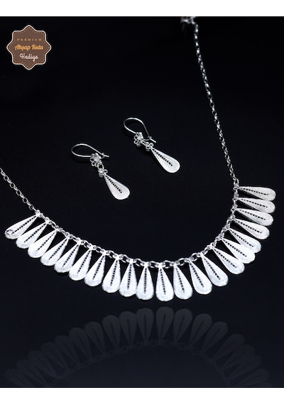 Damla Model 925 Ayar Gümüş Telkari Kadın İkili Set 201025198 Gümüş