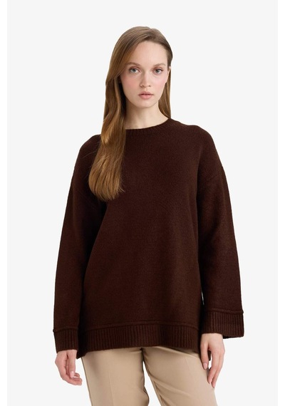 Defacto Loose Fit Bisiklet Yaka Triko Kazak Tunik G6912ax25wnbn468 Kahve-bn468