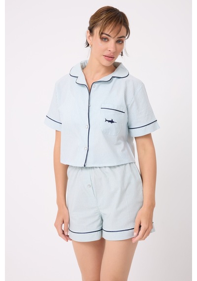 Lespadon Marısılk Kadın Yazlık Şortlu Crop Gömlekli Pijama & Lounge Takımı-3226 Yesil