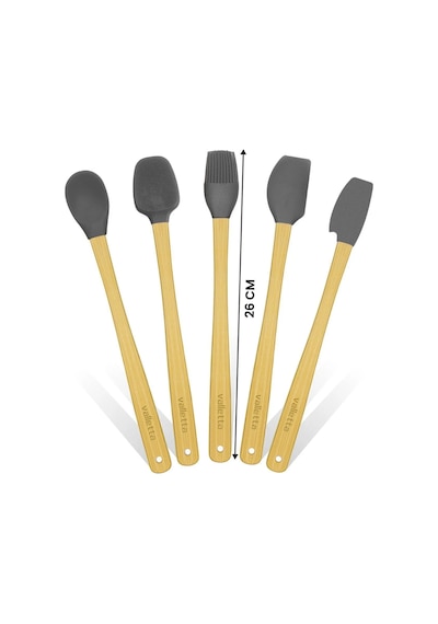 Valletta Indigo 5'li Gri Bambu Silikon Spatula Seti Uzun 26 Cm