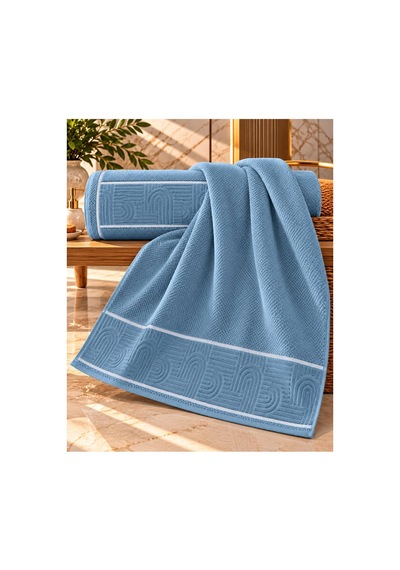 Jakarlı Büyük Boy Banyo Havlusu Premium Sıkı Dokuma %100 Organik Pamuk 90x150 Cm Mavi - 945284492 Mavi