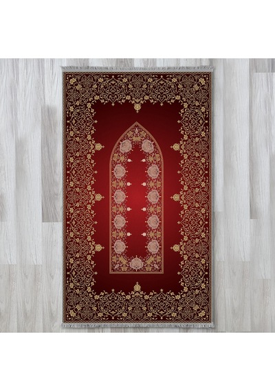 Evaşk Namazlık Dokuma Halı Kaymaz Muslumana Seccade 66x113 KIRMIZI EVAŞK612C80