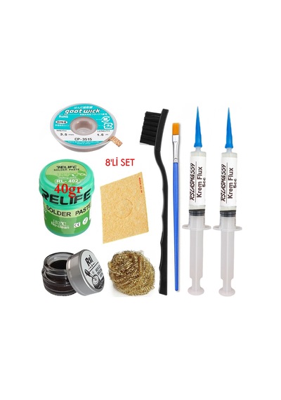 Relıfe Rl-402 Krem Lehim 183 C 40gr Havya Uç Temizleyici Seti Flux Lehim Toplama Cp-3515 Emme Teli Fırça Set01