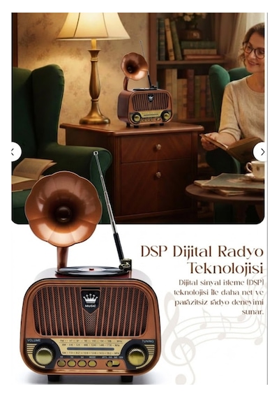 Dexxony Md-1319 Nostaljik Radyo Gramofon Bluetooth Hoparlör Ahşap Tasarım