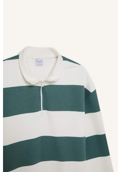 DeFacto Boxy Fit Dik Yaka Yarım Fermuarlı Çizgili Sweatshirt C7045AX24AUGN469 Yeşil