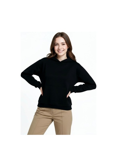 Oversize Kanguru Cepli Kapüşonlu Sweatshirt Siyah