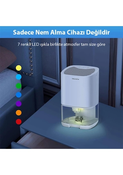 Coofbe Led Işıklı Otomatik Banyo Mutfak Oda Dolap 1000ml Nem Alma Cihazı Mantar Rutubet Nem Önleyici Beyaz