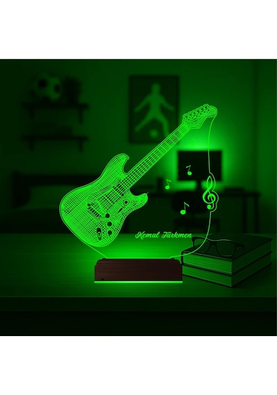 Luvivia Elektro Gitar Müzisyen Hediye Kişiye Özel 3d Lamba - Masa Gece Lambası Şeffaf