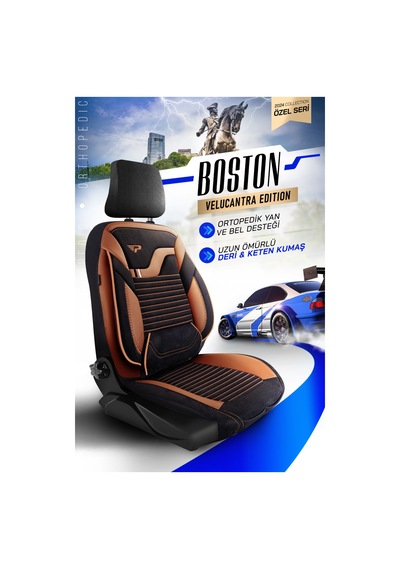 Siyah - Taba Garni Panda Boston Serisi Velucantra Kumaş Oto Koltuk Kılıfı - Tam Set