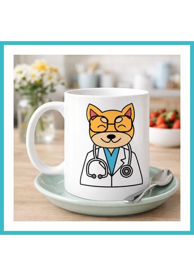 Bezos Doktor Kedi Tasarımlı Porselen Kupa Model 174 Sevimli Veteriner / Doktor Kedi Kahve Kupası Kedi Severlere Ve Sağlık Çalışanlarına Hediye Dfnbez Diğer