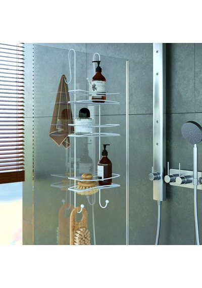 Teknotel 3Kat Asmalı Banyo Duşakabin Duş Rafı Mat Beyaz Bk066 Çok Renkli