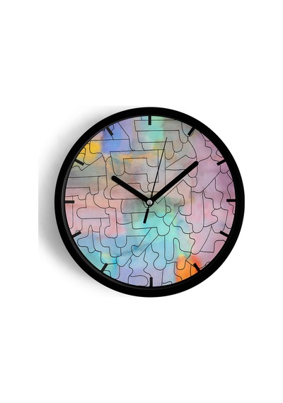Soyut - Geometrik Temalı Modern Duvar Saati - 30cm - Önü Camlı Siyah Kasa - Sessiz Mekanizma-jh0277 Siyah