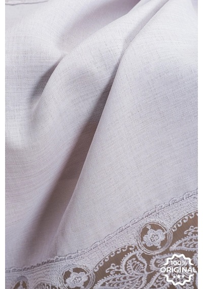 Beril Lüx Dantelli Keten Kumaş Gri Masa Örtüsü 160x230 Cm - 1122 Çok Renkli