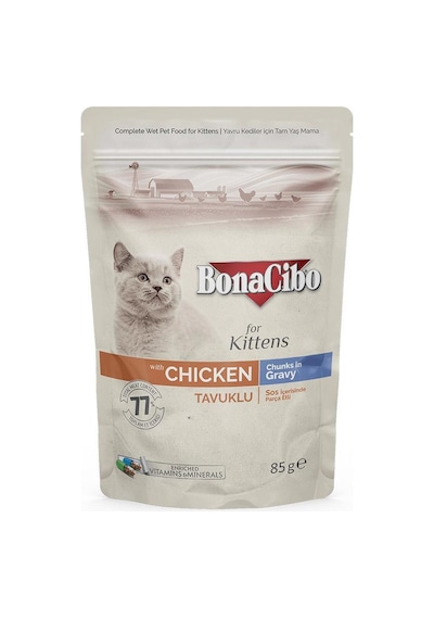 BonaCibo Tavuk Etli Pouch Yavru Kedi Maması 85 G