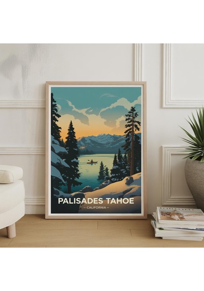 Palisades Tahoe Kayak Merkezi Posteri, Vintage Alp Macerası Duvar Sanatı