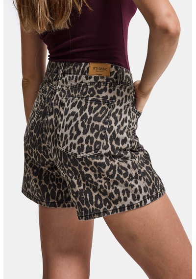 Kadın Leopar 1w6-26 Midi Relax Fit Denim Şort