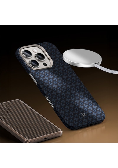 Apple Uyumlu iPhone 16 Pro Max Kılıf M-safe Özellikli Benks Armorair Armorgrid Serisi Kevlar Kapak Mavi Mavi