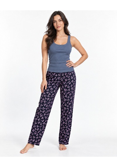 Fit Women Kadın Çizgili Bluz Desenli Askılı Gri Pijama Takımı