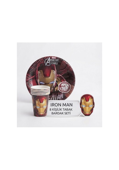 Avengers Iron Man Temalı Doğum Günü Parti Seti - 8 Kişilik Tabak Ve Bardak Seti Kırmızı Tüm Yaşlar