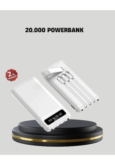 20.000 Mah 4 Çıkışlı Led Göstergeli Hızlı Şarj Powerbank - Lisinya Beyaz