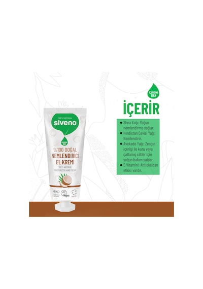 Siveno %100 Doğal El ve Vücut Kremi Hindistan Cevizi Avokado Yoğun Nemlendirici Onarıcı Vegan 50 ML