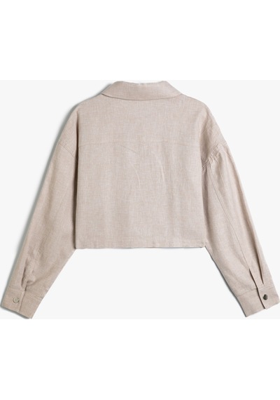 Koton Crop Ceket Kargo Cepli Keten Karışımlı Bej 4sak50001pw 4SAK50001PW063 Ekru