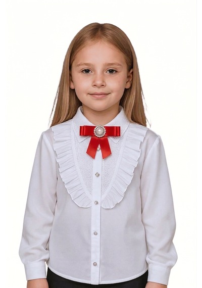 Elayza Yakası Ve Göğsü Brodeli Uzun Kollu Kız Çocuk Beyaz Gömlek 527
