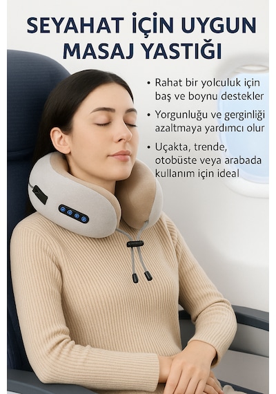 Smayling Taşınabilir Kablosuz Boyun Masaj Yastığı Isıtmalı & Titreşimli Açık Kahverengi