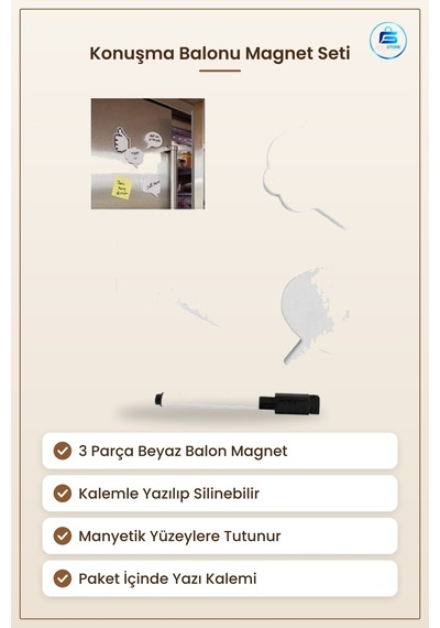 Magnet Seti 3 Parça Beyaz Konuşma Balonu Buzdolaı Mutfak Yazılabi