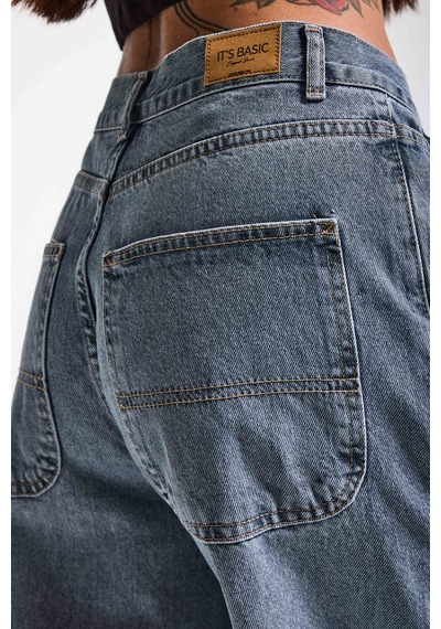 Itsbasic Kadın Kot Rengi 17s6-125 Skater Fit Bol Kesim Denim Jean Mavi